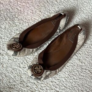 Tory Burch Snakeskin Ballet Flats - Brown